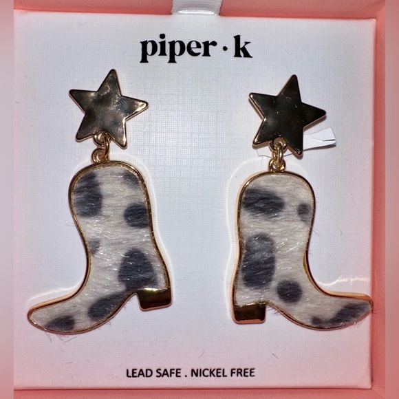 Piper K Jewelry - NIB PIPER K Cowboy Calf Hair Boot Dangling Post Earrings Western Coastal Cowgirl